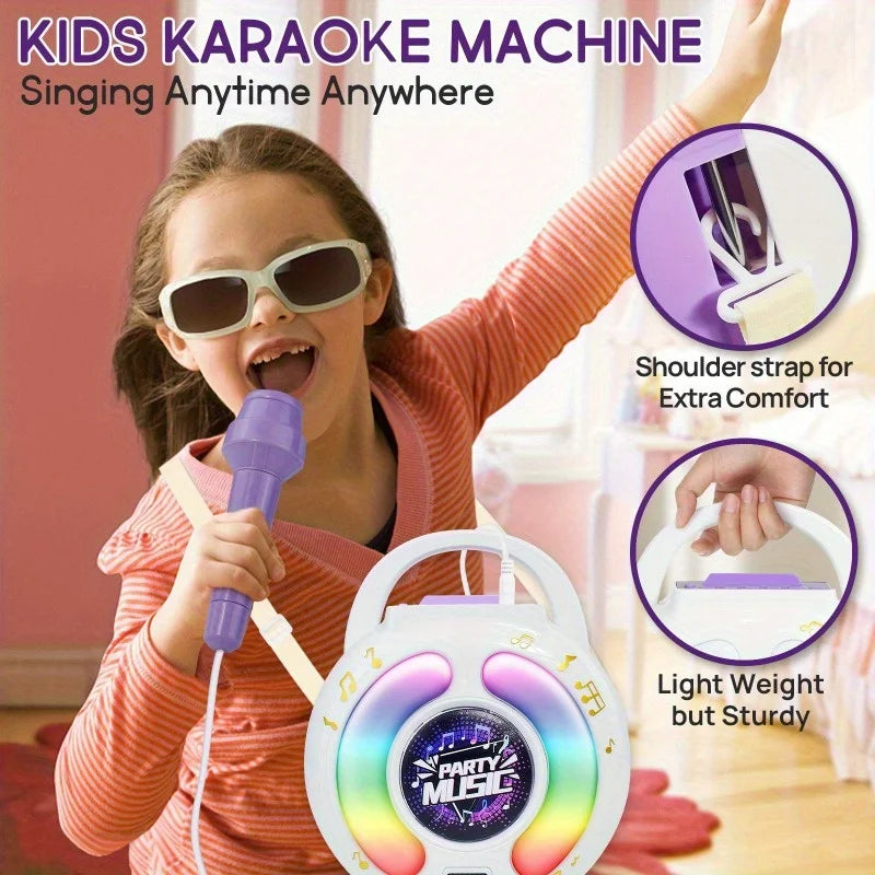 Karaoke Machine with 2 Microphones Kid Portable Karaoke Music Toy with Light Recording Voice Change Function for Girls Boys Gift