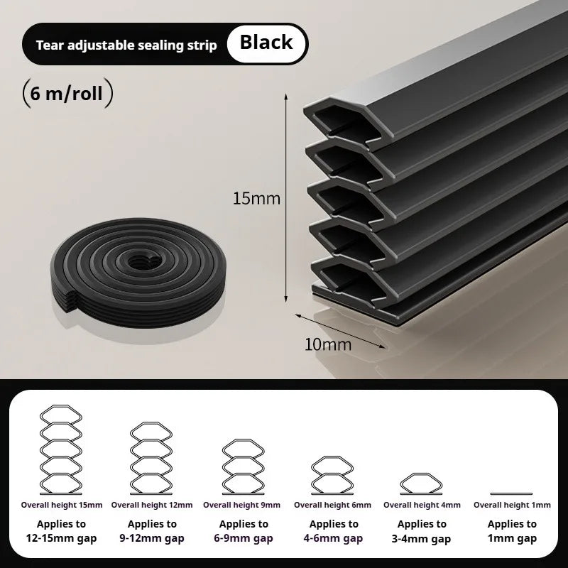6M Tearable Weather Strip Anti-theft Door Multi-layer Windproof Dust-proof Self-adhesive Sound Insulation Window Gap Seal Strip