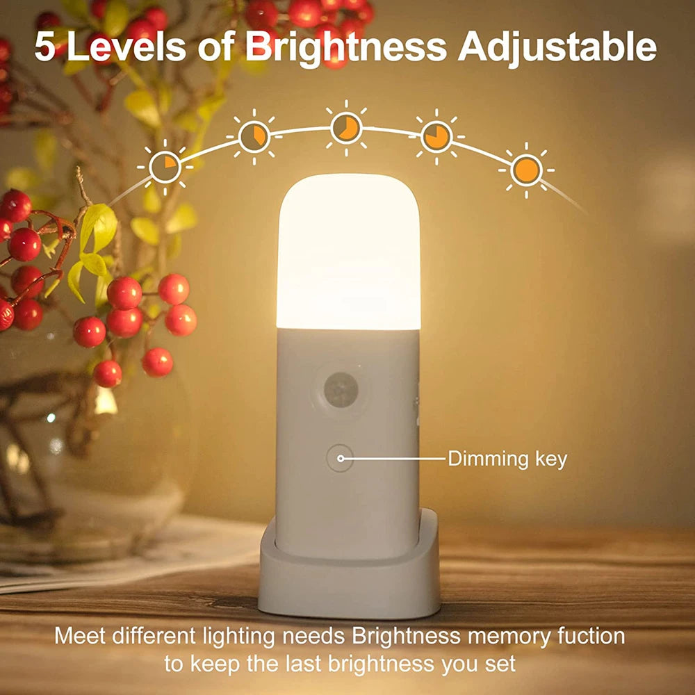 LED Motion Sensor Night Light USB Rechargeable Dimmable Portable Motion Activated Night Lamp for Kids Room Bedroom Hallway