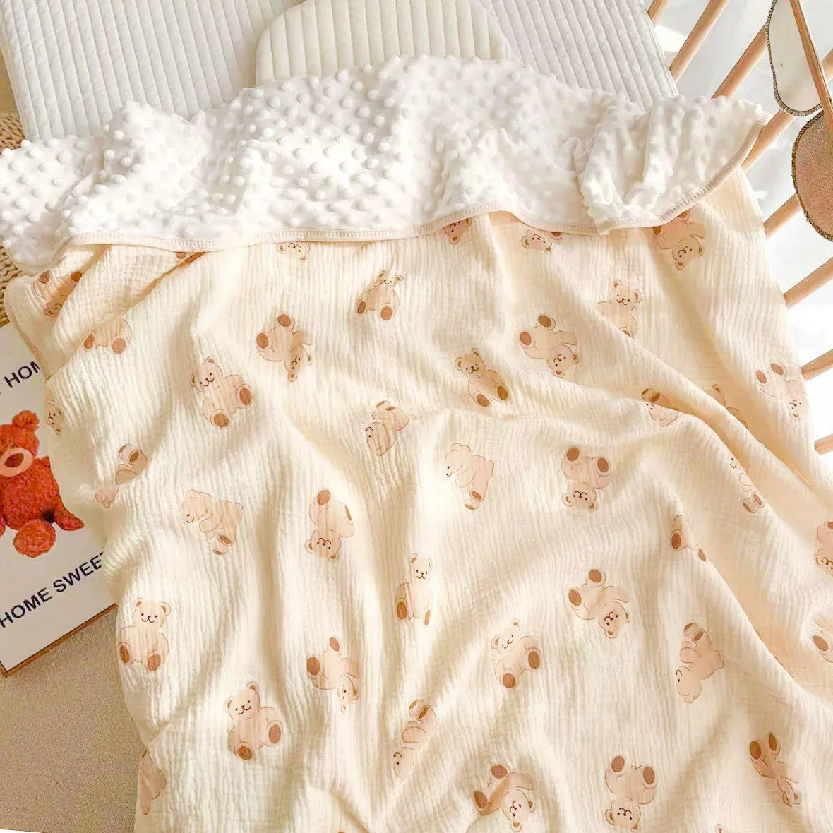 Summer Thin Muslin Bean Dot Blanket for Babies Wholesale:Cotton Crinkle Fabric Air Conditioning Quilt,Kids'Lightweight Coverlet