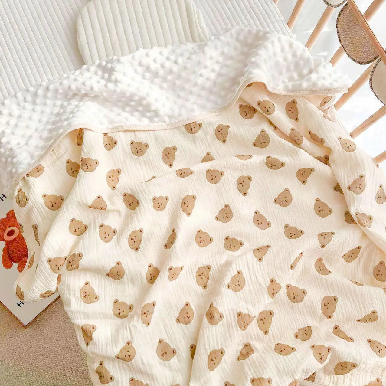 Summer Thin Muslin Bean Dot Blanket for Babies Wholesale:Cotton Crinkle Fabric Air Conditioning Quilt,Kids'Lightweight Coverlet
