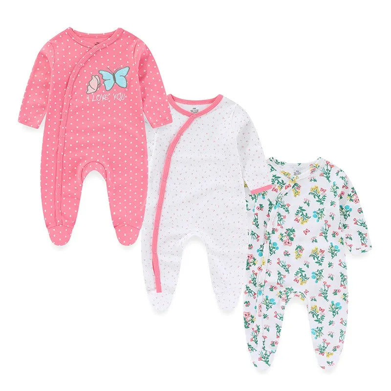 Kiddiezoom 3 Pcs/Lot Autumn Winter Unisex Fashion Long Sleeve Baby Boy Girl Romper 100%Cotton Soft Newborn Jumpsuits Clothing