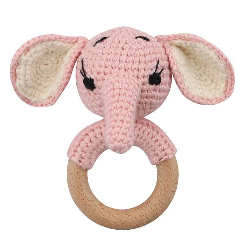 1Pc Wooden Crochet Bunny Rattle Toy Wood Ring Baby Teether Rodent Baby Gym Mobile Rattles Custom Name Educational Toys