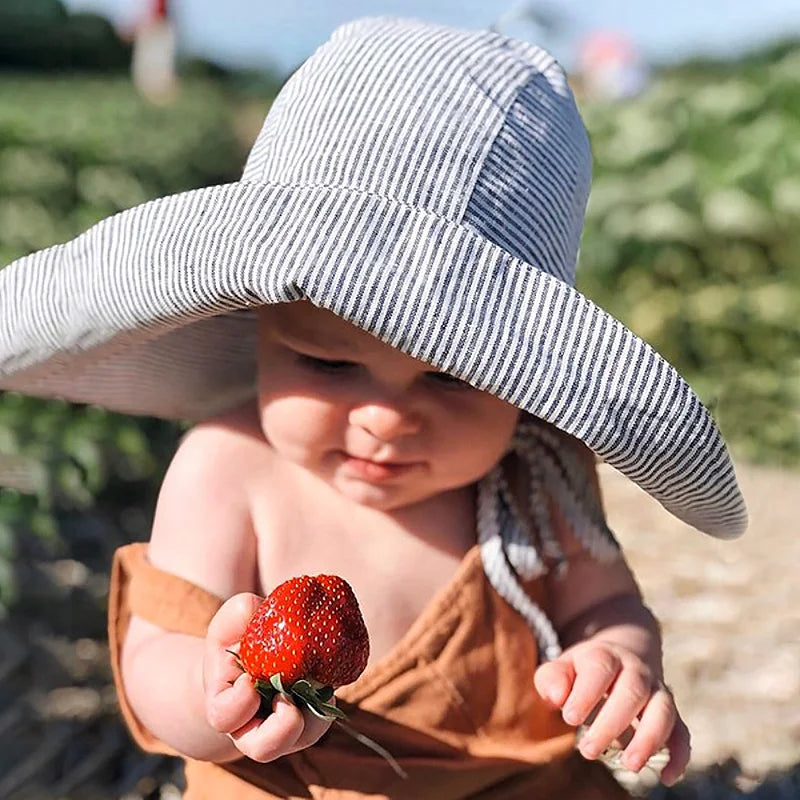 Personalized Big Brim Baby Sun Hat Summer Spring Kids Bucket Hat Cotton Linen Children Cap for Beach Playing Traveling 2-5Y