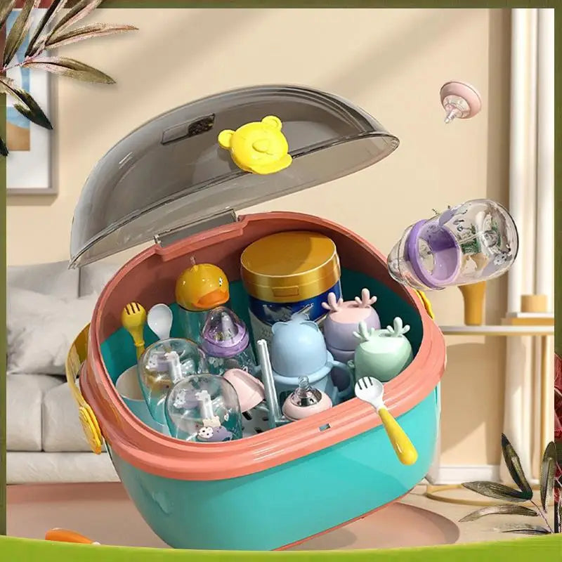 ABOU-Baby Bottle Storage Box, Waterproof Mold Holder, Cup Organizer With Lid, Dustproof Baby Food Utensils