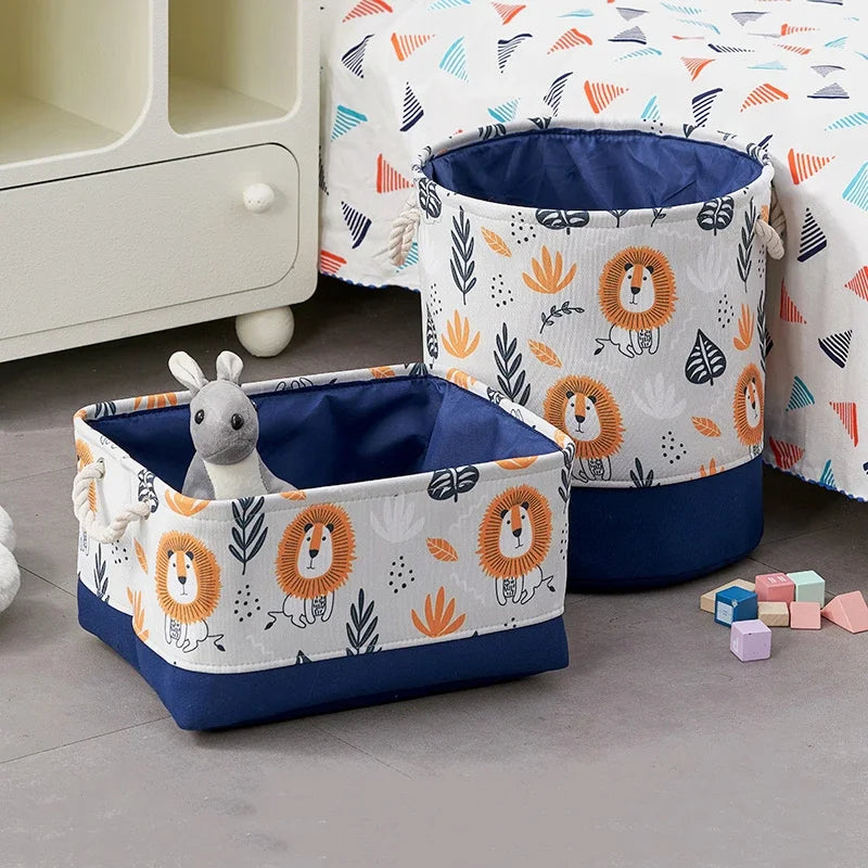 Foldable Kid Storage Basket for Clothes Toys Fabric Forest Animals Lion Giraffe Crocodile Hippo Laundry Hamper for Home Bedroom