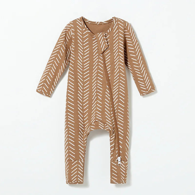 Spring/Summer/Autumn Newborn Romper - Organic Cotton Long-Sleeve Bodysuit with Side Zipper, Hand-Foot Covers