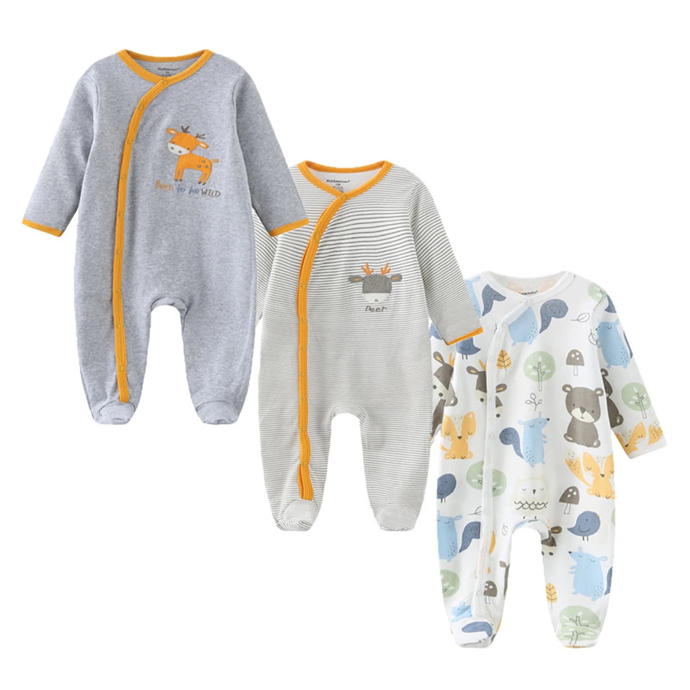 Kiddiezoom 3 Pcs/Lot Autumn Winter Unisex Fashion Long Sleeve Baby Boy Girl Romper 100%Cotton Soft Newborn Jumpsuits Clothing