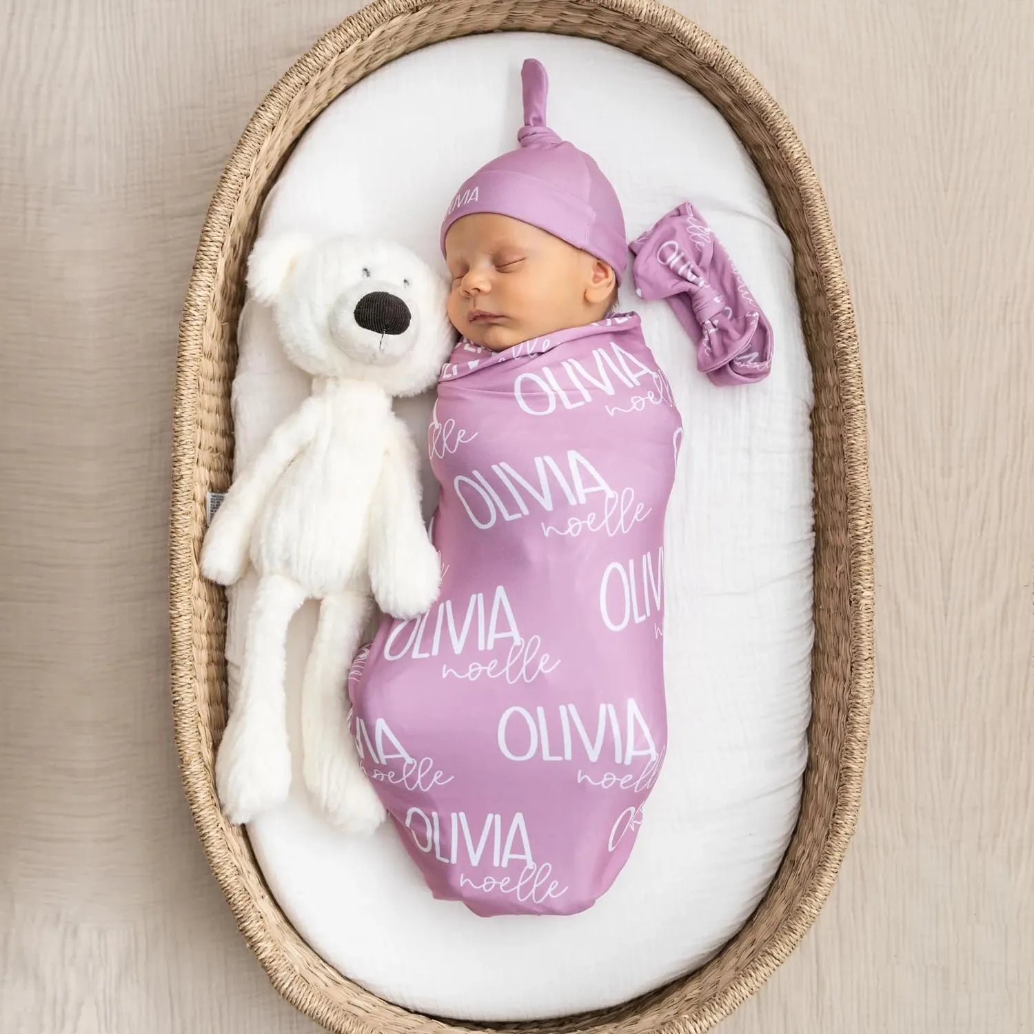 LVYZIHO Personalized Name Swaddle Set , Baby Swaddle Baby Hat, Bow