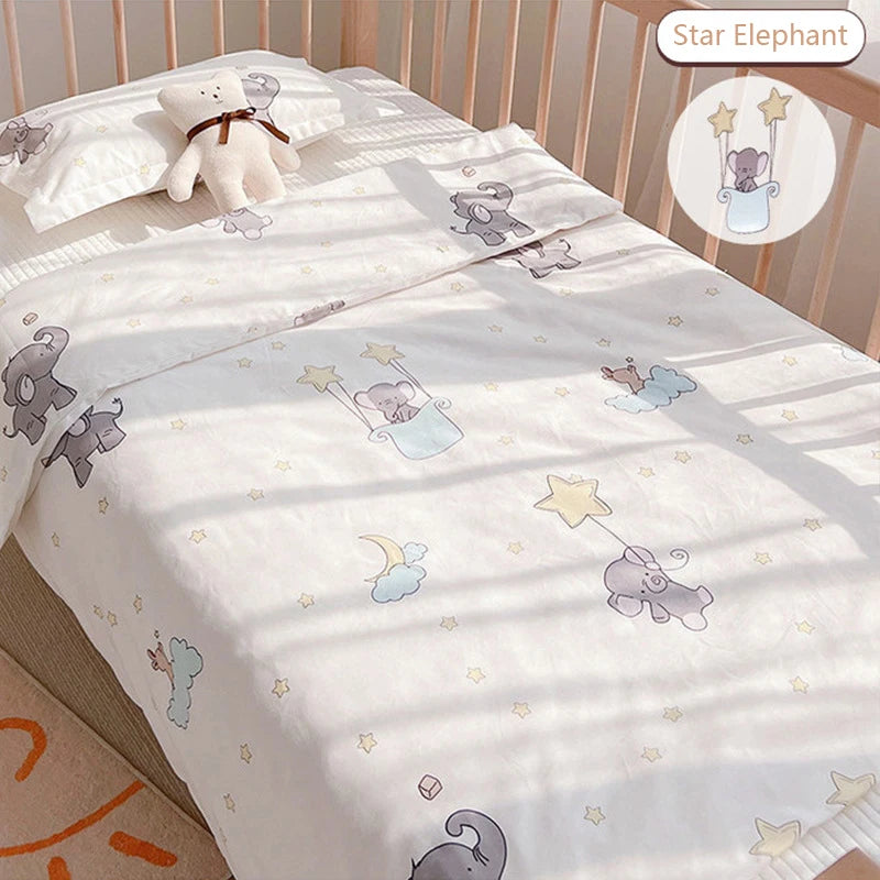 Cute Cartoon Newborn Baby Cot Duvet Cover Case Infant Toddlers Cotton Quilt Cover Duvet Case Children Beddings Set DF20