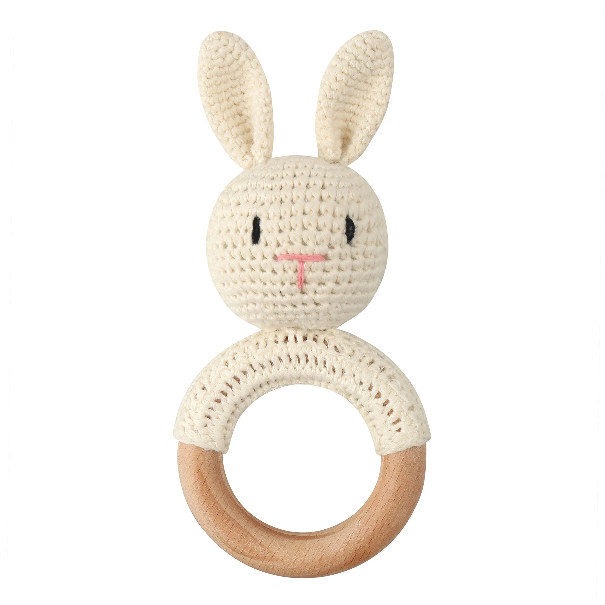 1Pc Wooden Crochet Bunny Rattle Toy Wood Ring Baby Teether Rodent Baby Gym Mobile Rattles Custom Name Educational Toys