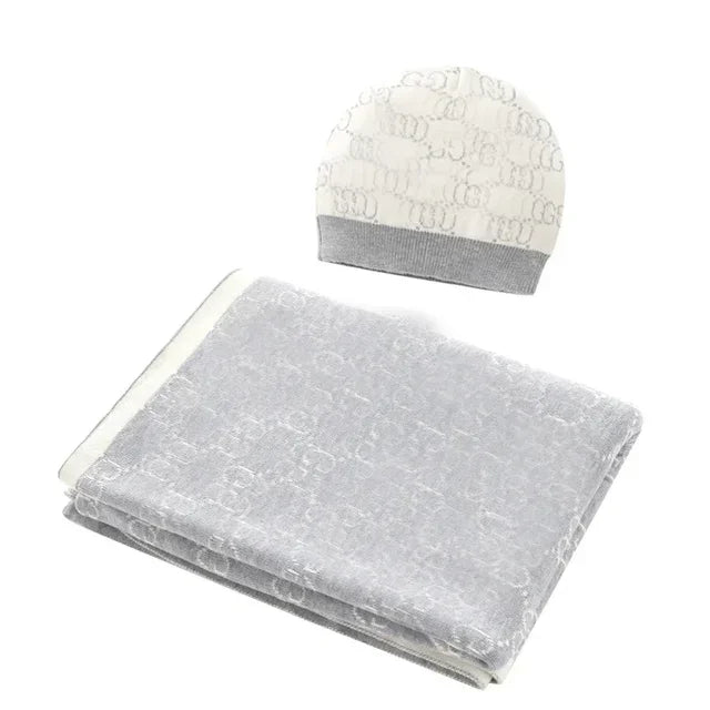 1set Baby Blanket & Swaddling Thick Knit Jacquard Soft Skin Outdoor Windproof Warm Hat Baby Stroller Air Conditioning Cotton