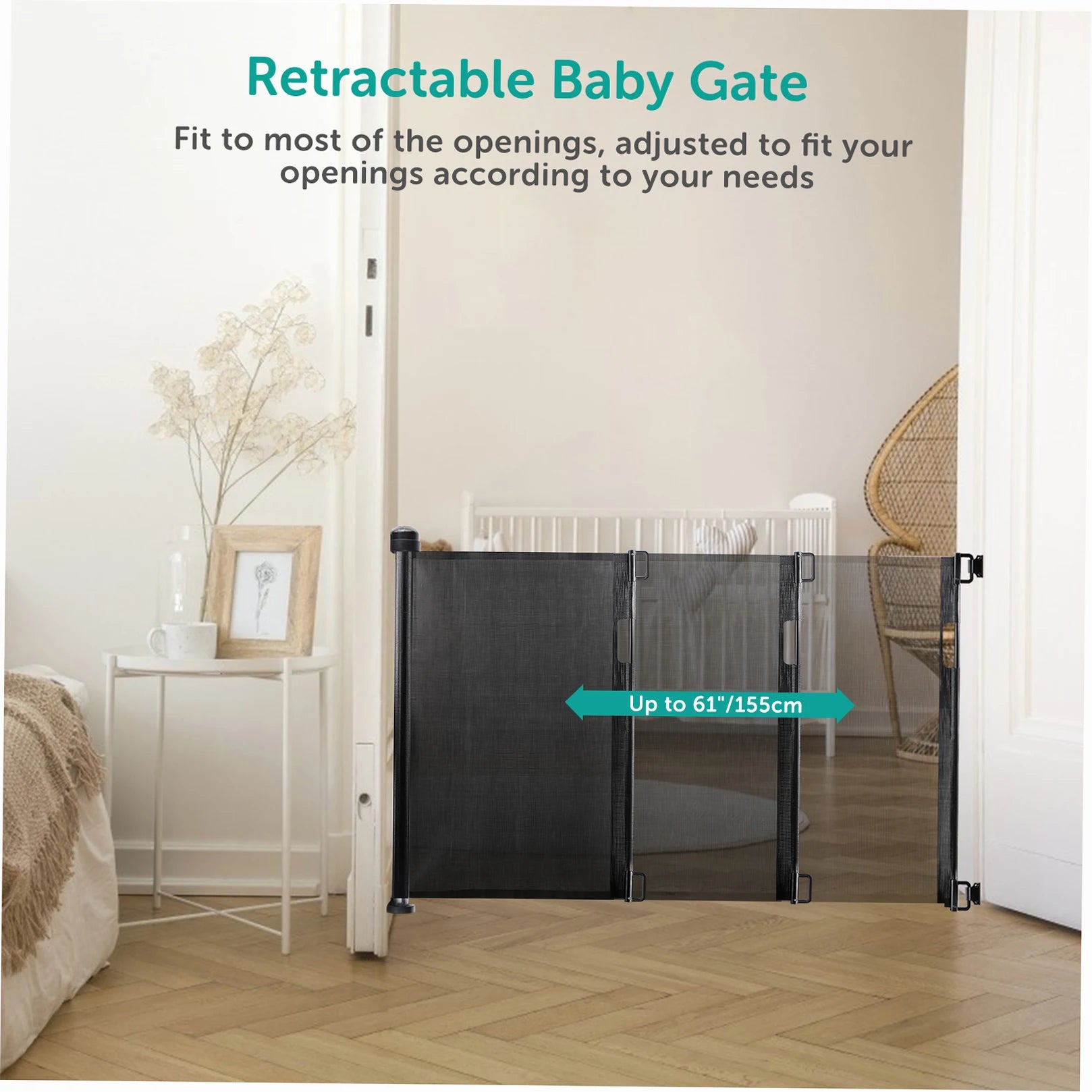 Retractable Baby Safety Gate 34 inch Tall Extends to 61 inch Wide Indoor Outdoor Baby Gate Safety Barrier Pet Dog Mesh Fence Bla