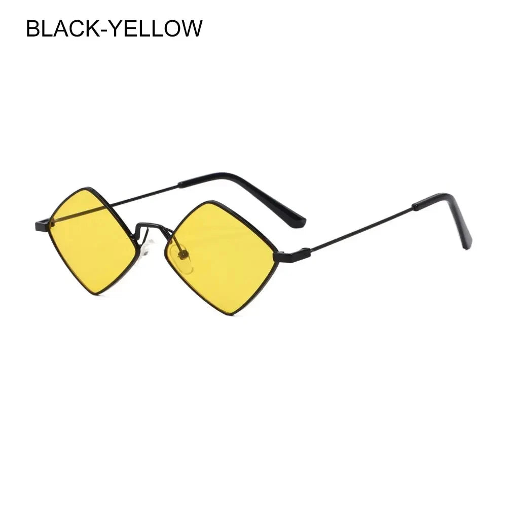 Summer Women Sunglasses Irregular Vintage Small Frame Rhombus Ladies Sunglasses Shades Retro Alloy Eyewear Black