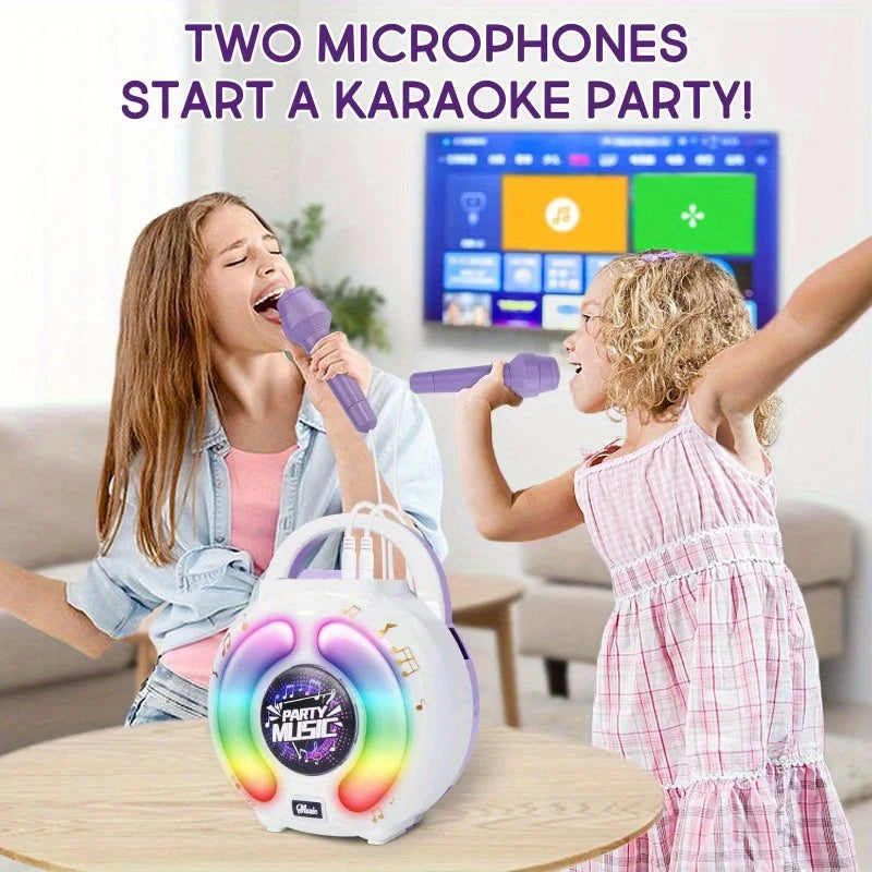 Karaoke Machine with 2 Microphones Kid Portable Karaoke Music Toy with Light Recording Voice Change Function for Girls Boys Gift