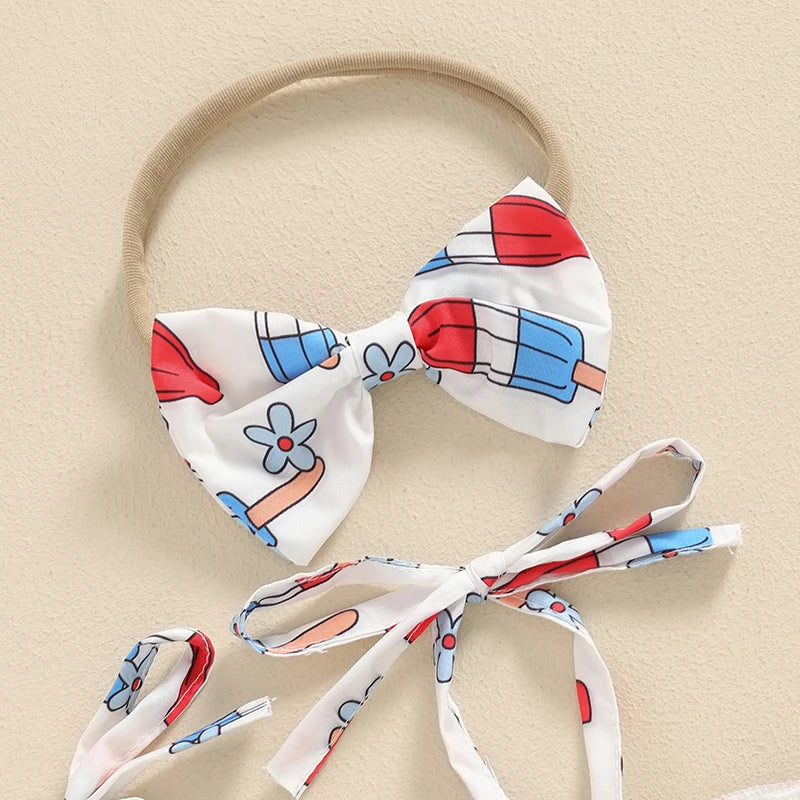 Baby Girl Summer Jumpsuit 4th of July Patriotic Romper Dress and Headband Set Cute Fashion Clothes Outfits