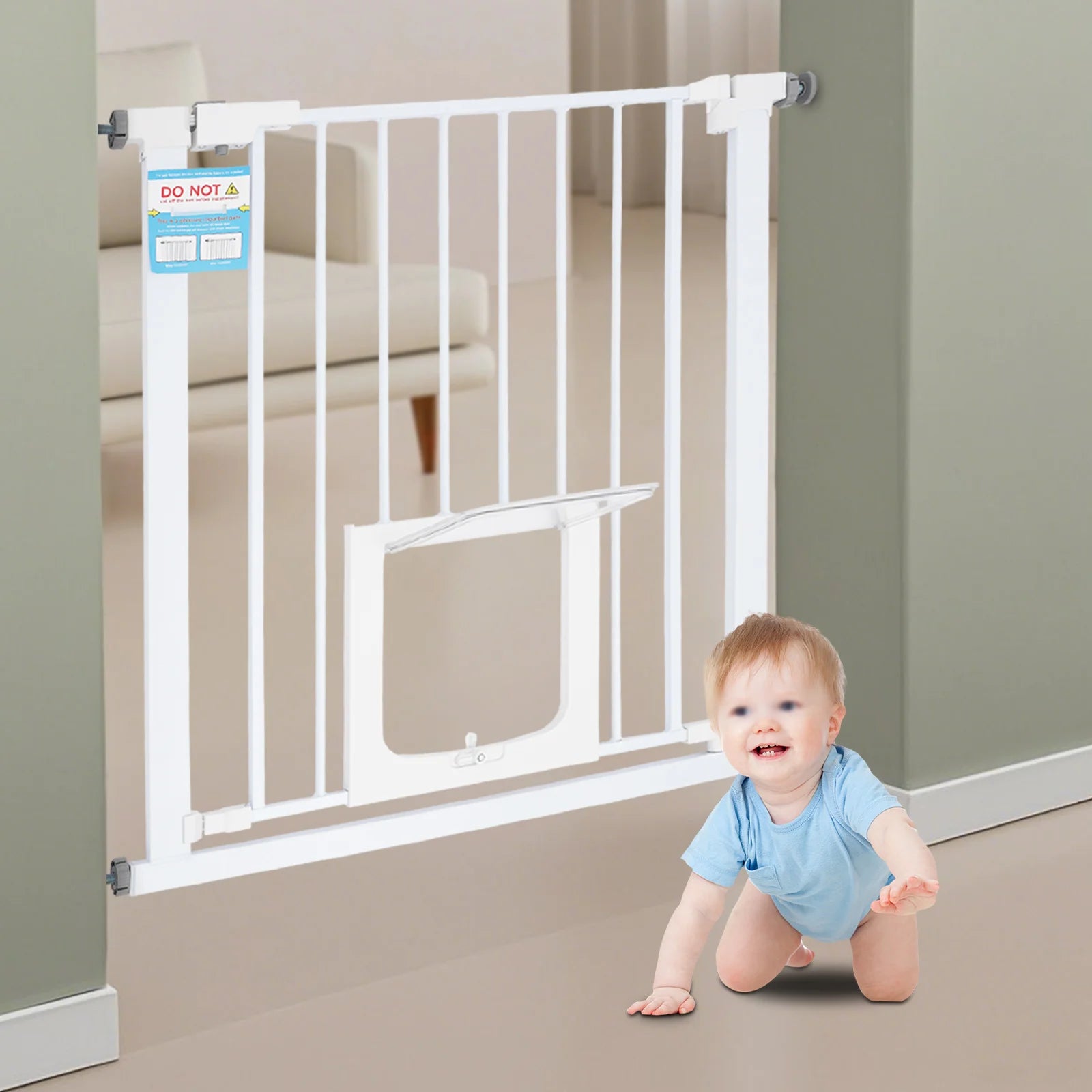 Baby Safety Gate with Small Pet Door, Baby Safety Gate Guardrail, Mounted Barrier for Stairs, Doorways, Hallways