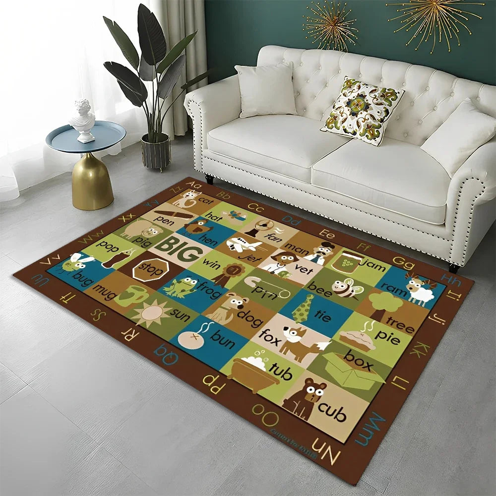 ABC Early Education Cartoon Kids Playroom Alphabet Children Crawling Area Rug,Carpet for Living Room Bedroom Sofa,Non-slip Mat