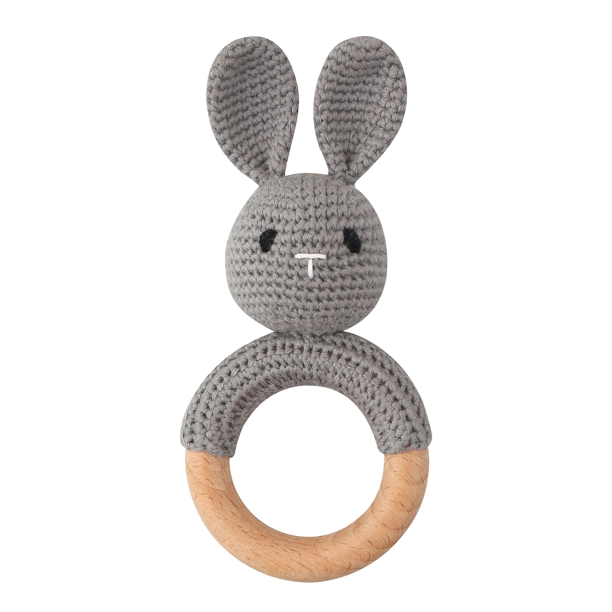 1Pc Wooden Crochet Bunny Rattle Toy Wood Ring Baby Teether Rodent Baby Gym Mobile Rattles Custom Name Educational Toys
