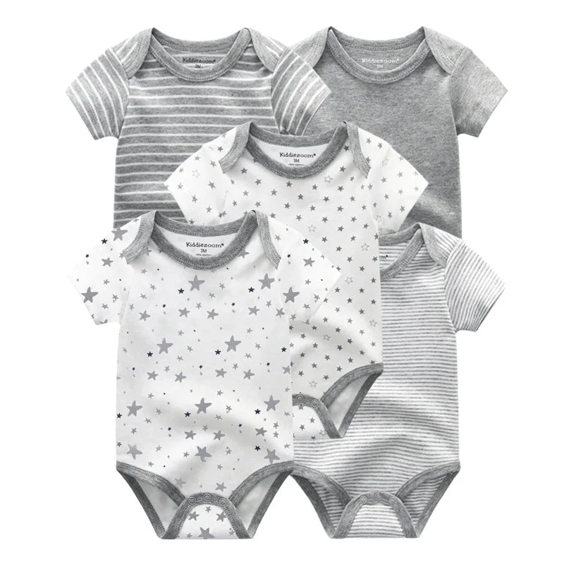 5pcs Summer Short Sleeve Baby Boy Girl Bodysuits Soft Cartoon Newborn Baby Onesie