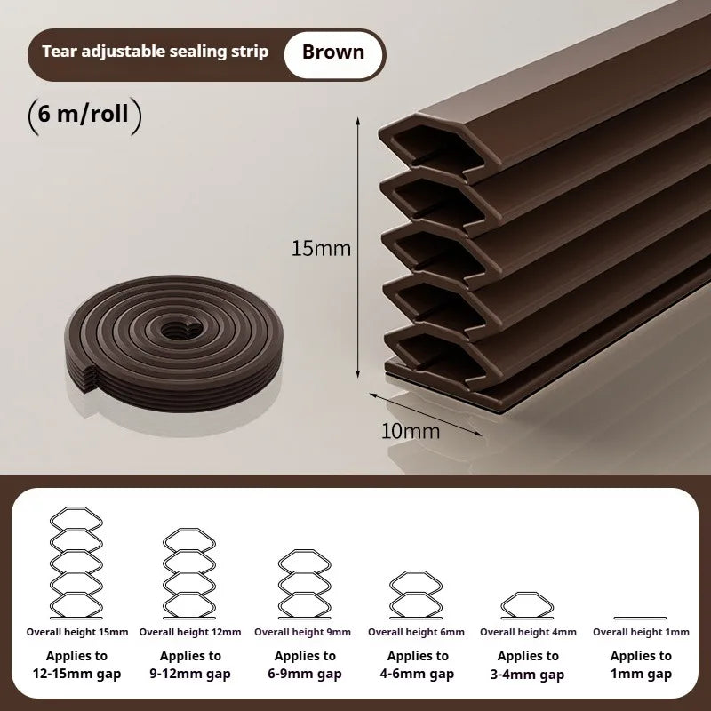 1-4Pcs Door Sealing Strip 6M TPE Self-adhesive Adjustable Size Window Gap Weather Stripping Multi-layer Seal Soundproof Strip