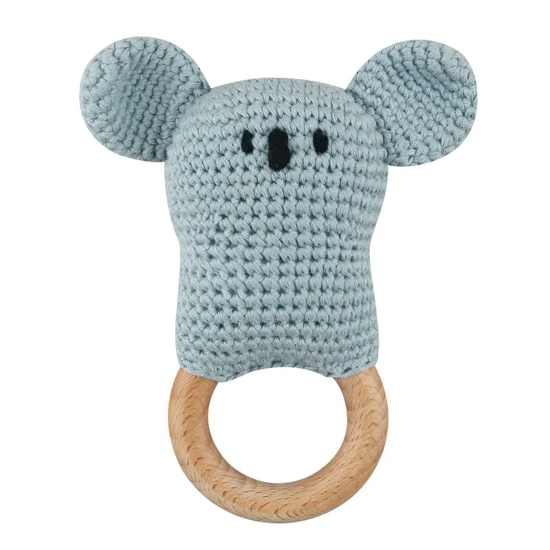 1Pc Wooden Crochet Bunny Rattle Toy Wood Ring Baby Teether Rodent Baby Gym Mobile Rattles Custom Name Educational Toys