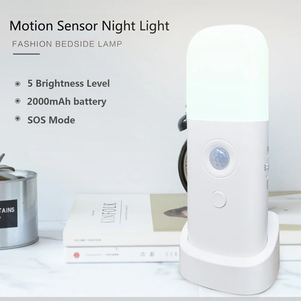LED Motion Sensor Night Light USB Rechargeable Dimmable Portable Motion Activated Night Lamp for Kids Room Bedroom Hallway