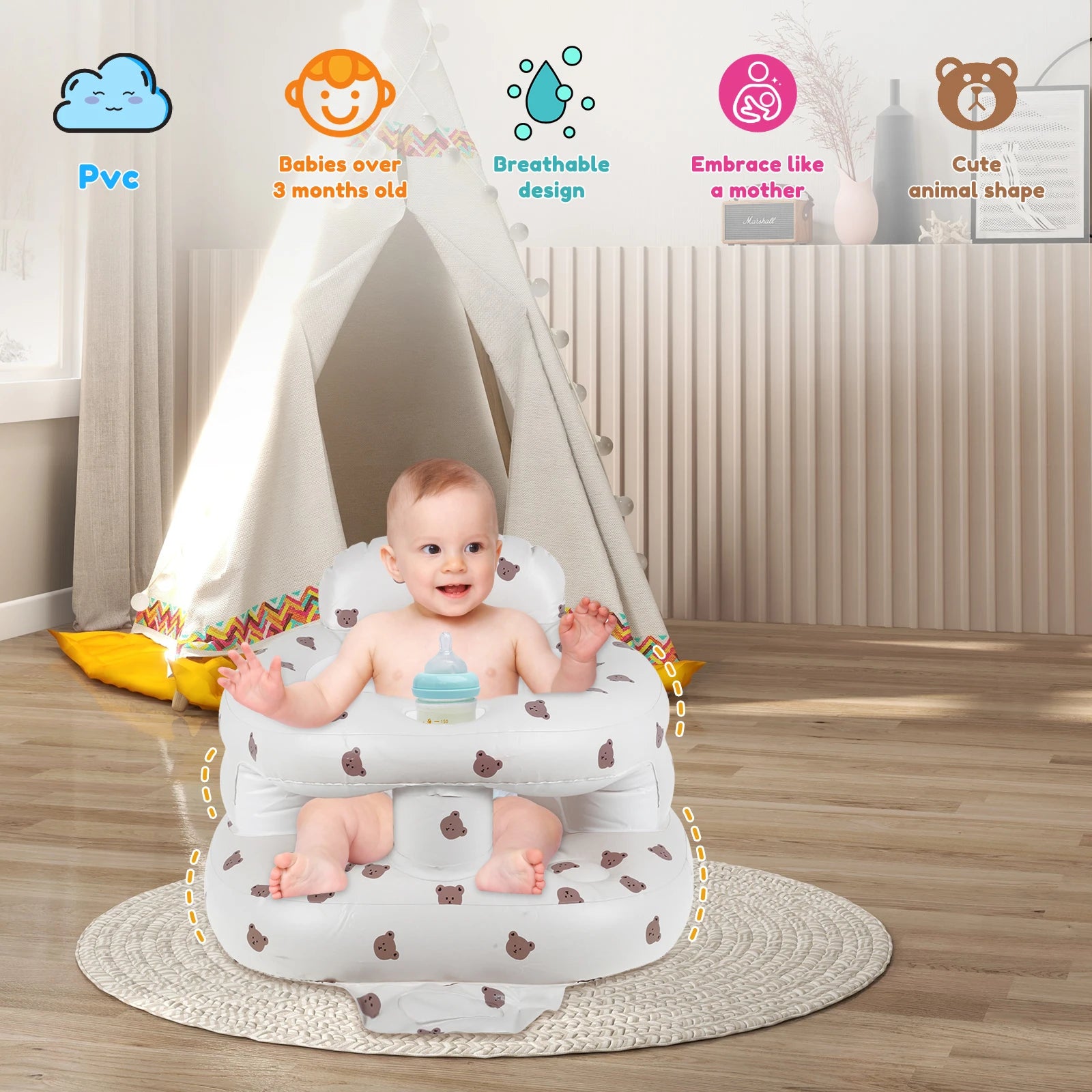 Baby Inflatable Seat Built in Air Pump Baby Chair Breathable Inflatable Baby Sofa Portable Blow Up Infant Chair Baby Chair Seat