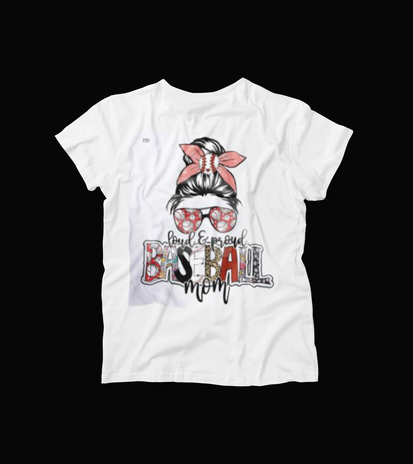 Baseball Mom T-Shirt – Loud & Proud Sports Tee with Glasses & Bow – Game Day Shirt for Moms – Red White Graphic Tee