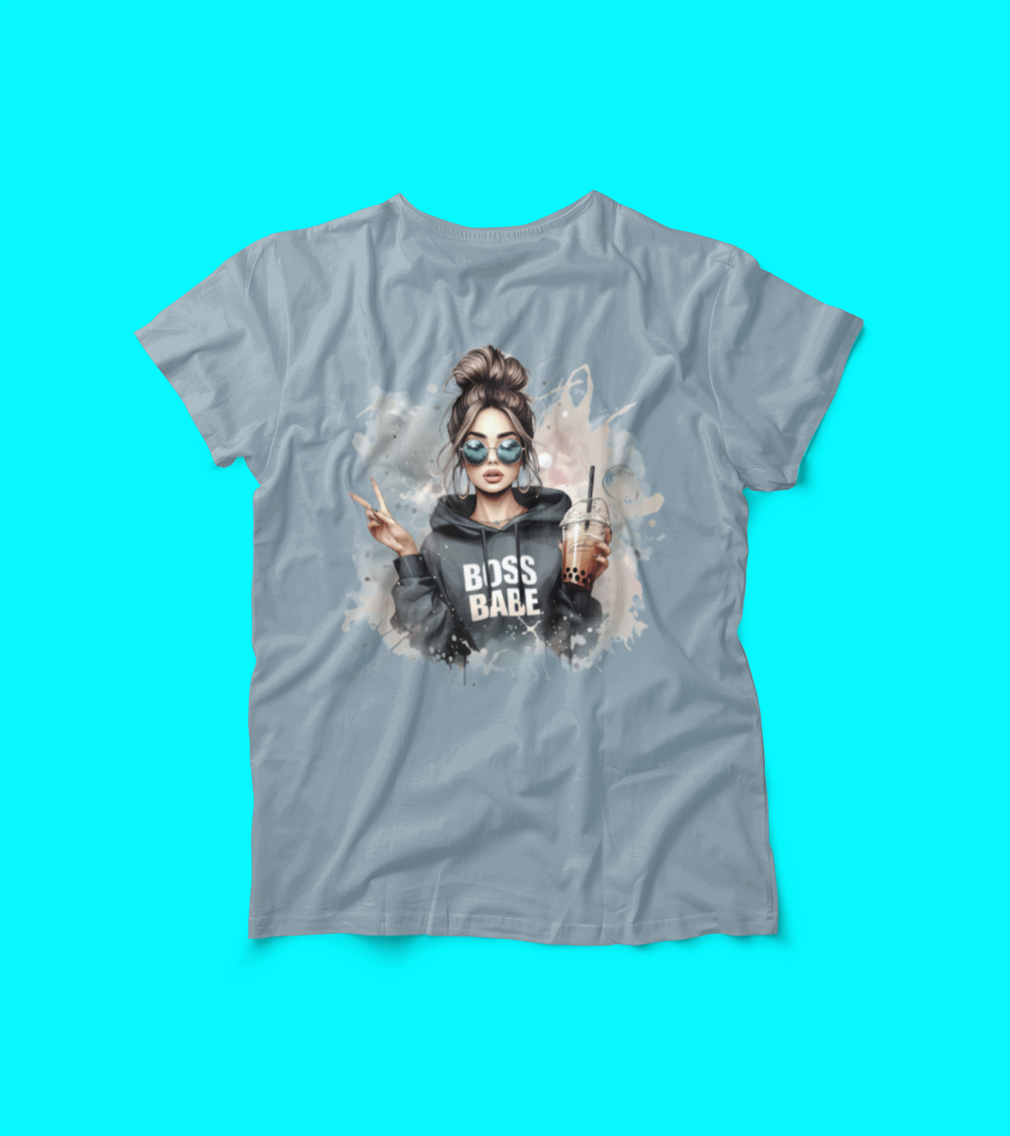 Boss Babe Graphic Tee – Trendy Girl with Bubble Tea Shirt – Empowerment T-Shirt for Women – Baddie Aesthetic Tee – Girl Boss Streetwear