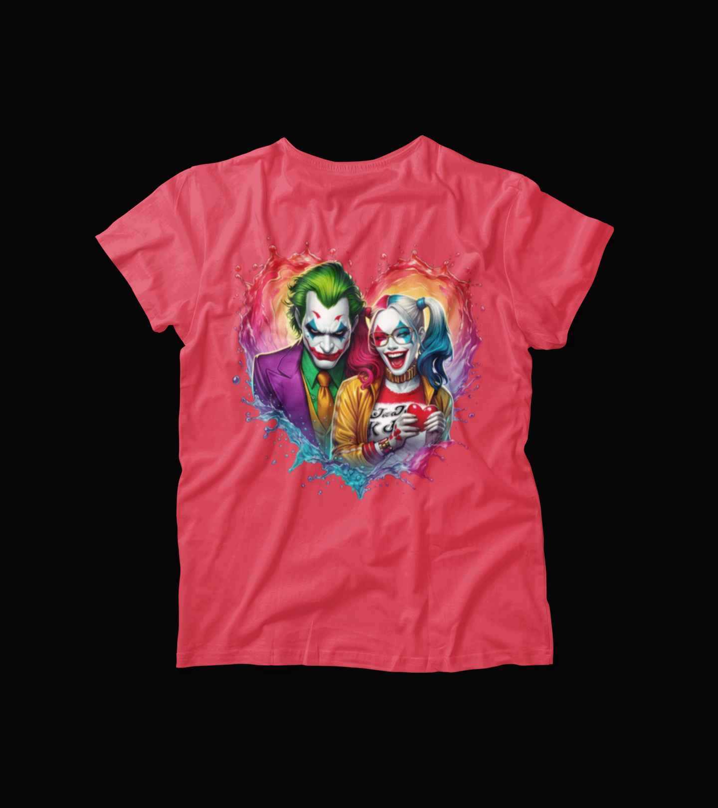 Joker and Harley Inspired T-Shirt – Purple Couple Graphic Tee – Mad Love Valentine Shirt – Villain Love Splash Art Top