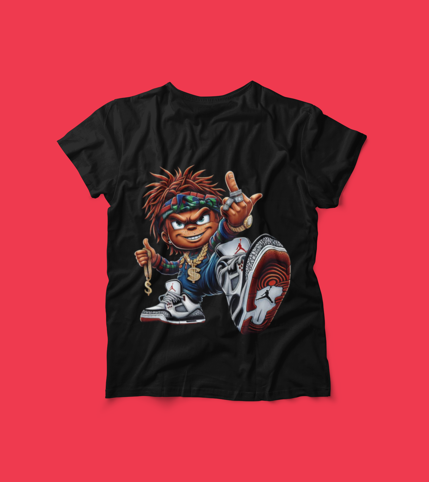 Hip Hop Streetwear Cartoon Tee – Jordans-Inspired Swag Shirt – Urban Drip Graphic T-Shirt – Cool Character Sneakerhead Shirt