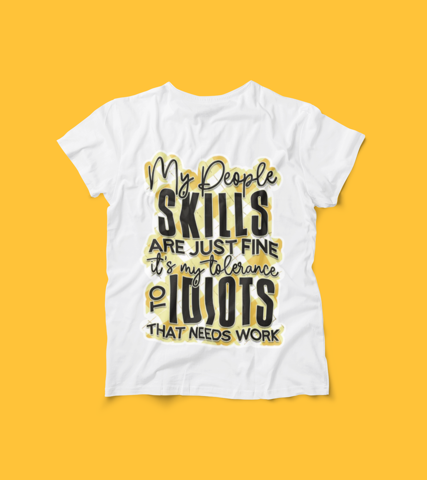 Unisex-Funny People Skills Shirt – Tolerance to Idiots Tee – Sarcastic Graphic Tee for Women & Men – Bold Yellow Humor T-Shirt Gift