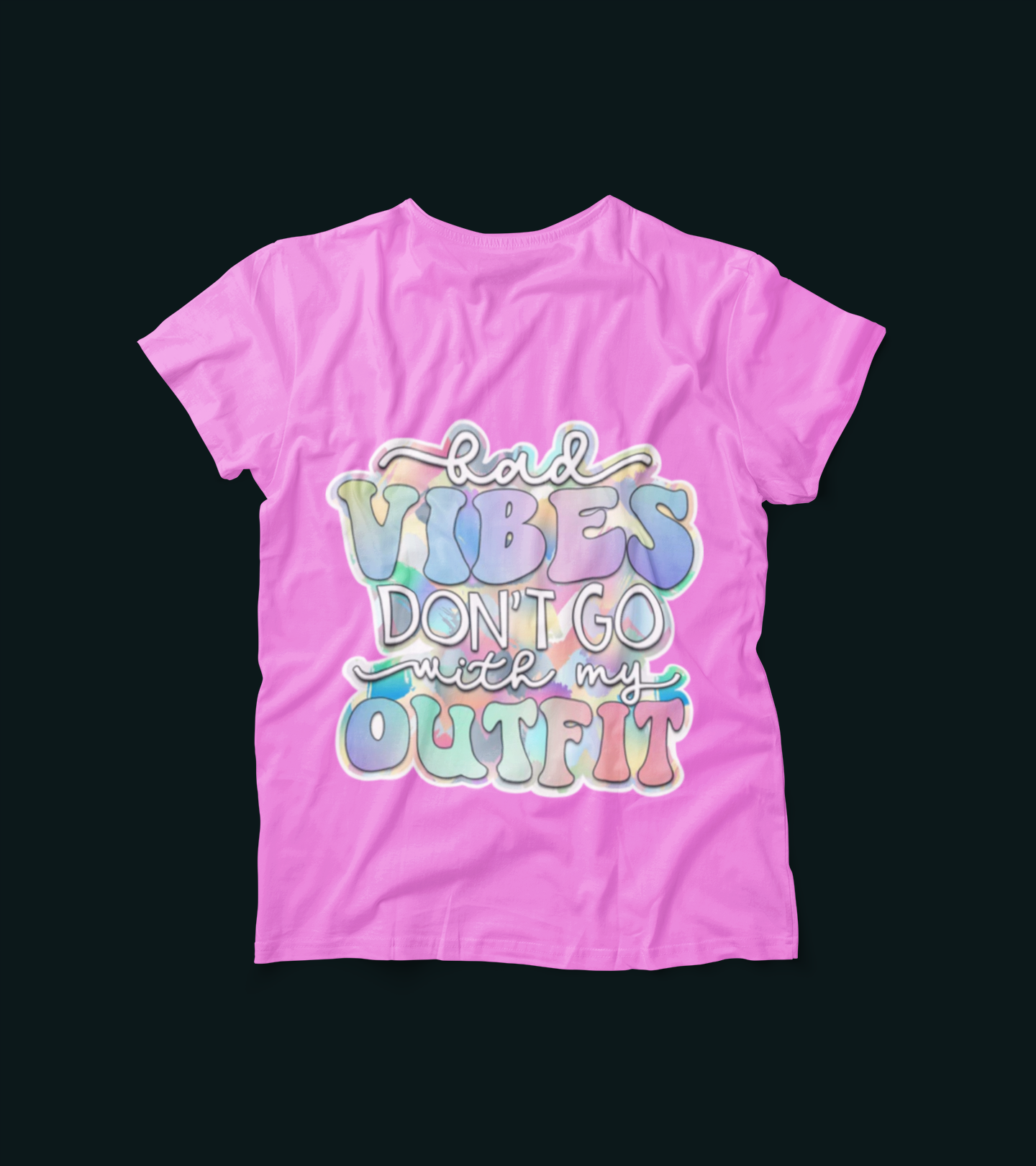 Bad Vibes Don’t Go With My Outfit Shirt – Pastel Groovy Graphic Tee – Aesthetic Cute Y2K Style T-Shirt for Positive Vibes