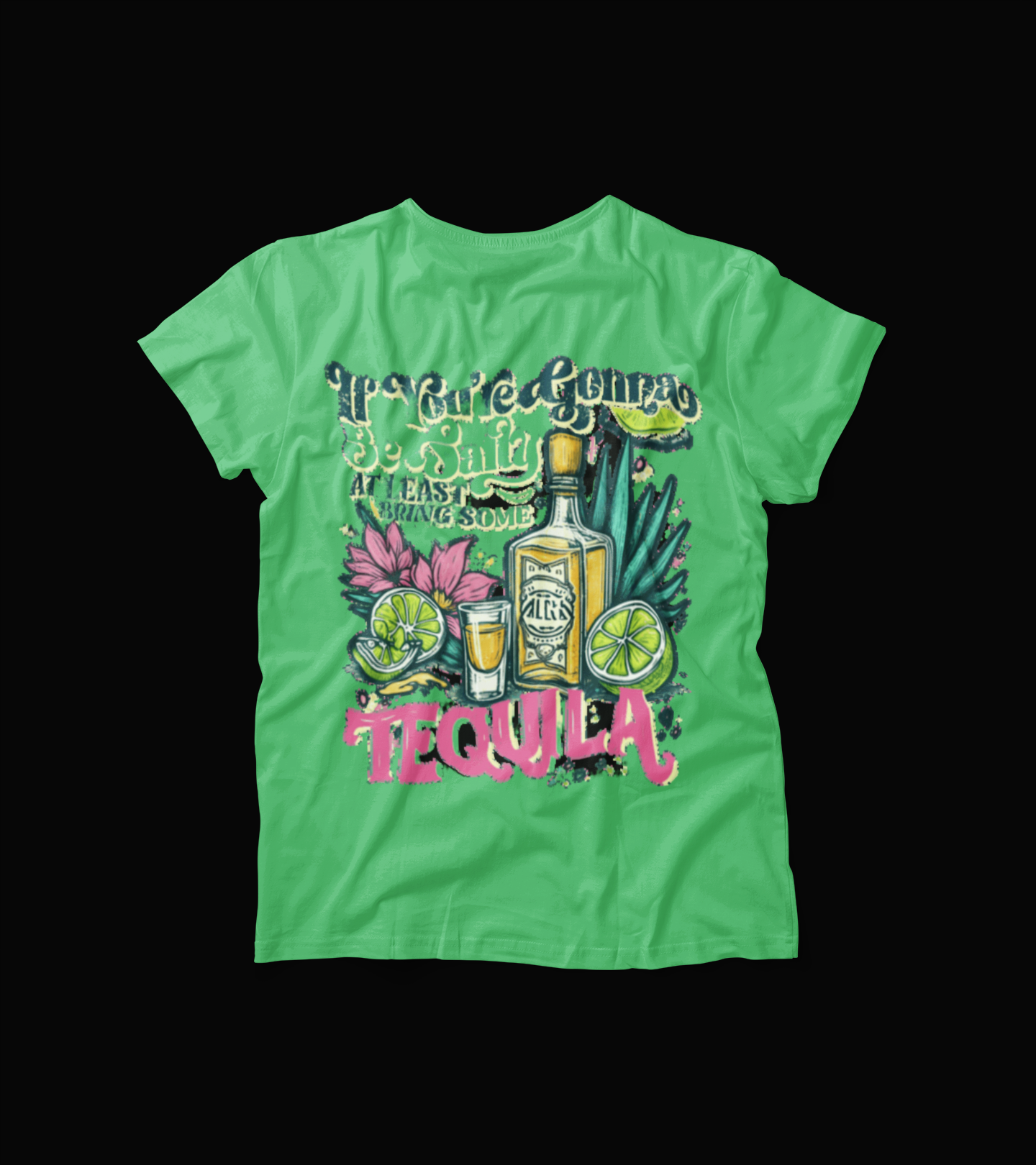 Tequila Graphic T-Shirt – If You're Gonna Be Salty Funny Summer Tee – Yellow Party Shirt with Bottle and Lime Design