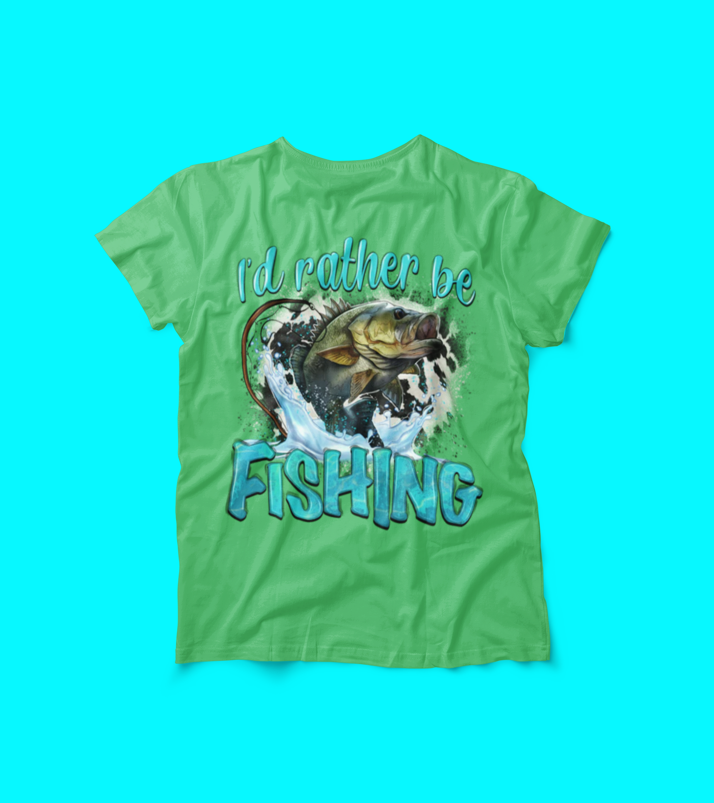 I'd Rather Be Fishing T-Shirt – Bass Fish Splash Graphic Tee – Funny Outdoorsman Shirt – Black Fisherman Gift for Him