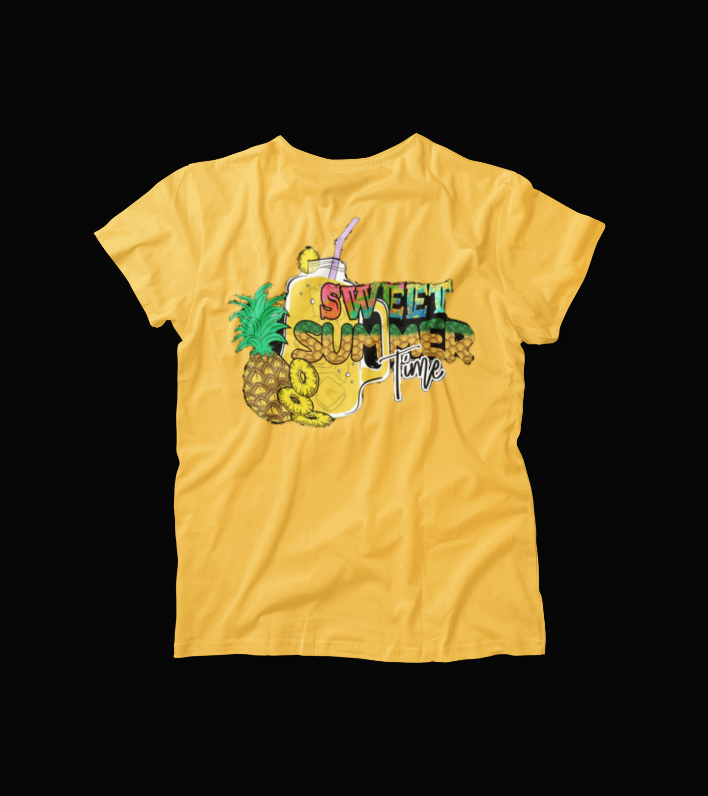 Sweet Summer Time T-Shirt โ Pink Pineapple Drink Graphic Tee โ Fun Tropical Vacation Shirt for Women โ Bright Summer Vibes