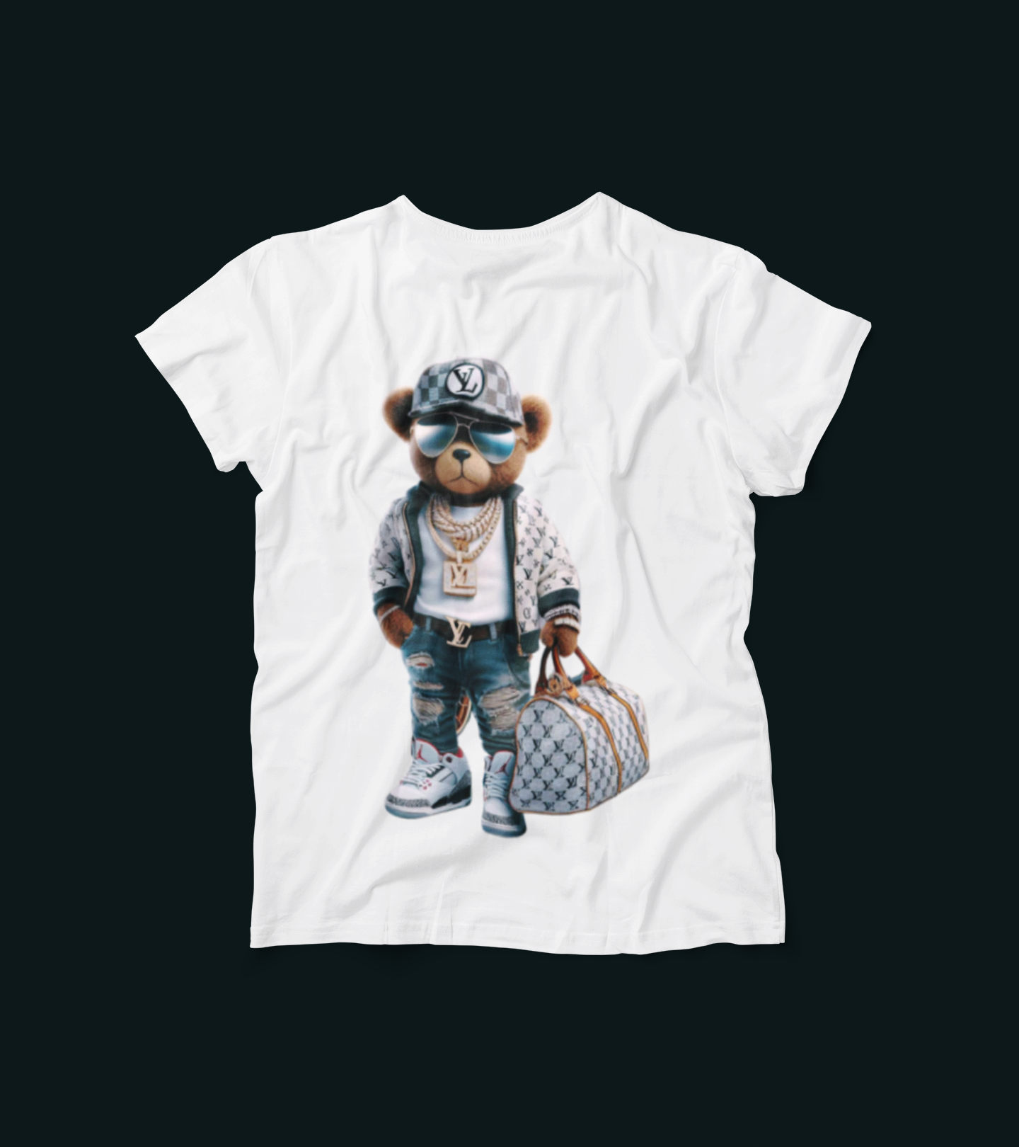 Luxury Bear Streetwear Tee – Dripped Out Designer Bear Shirt – LV Style Cartoon Graphic Tee – Urban Fashion T-Shirt