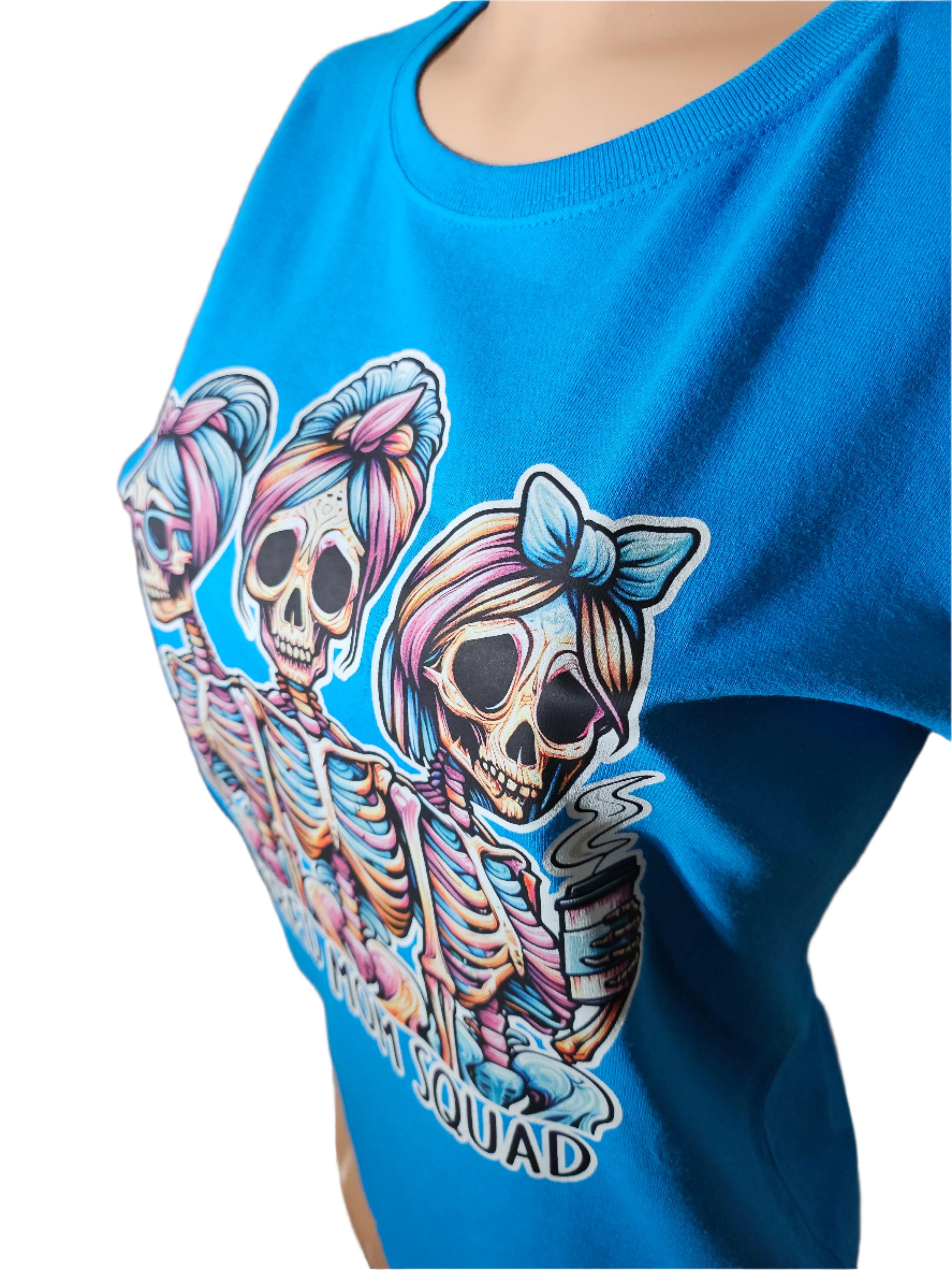 Funny Skeleton Mom Shirt – Tired Mom Squad Graphic Tee – Coffee Lover Gift – Colorful Skull Shirt – Trendy Mom Life Shirt