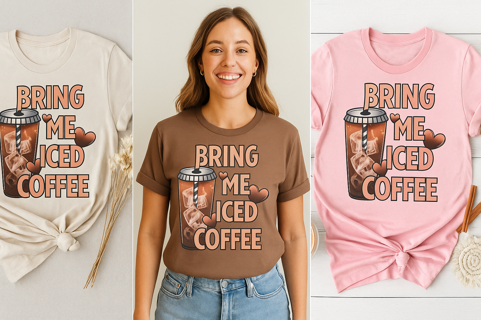 Bring Me Iced Coffee Shirt | Funny Coffee Lover DTF Transfer | Cute Summer Iced Coffee Graphic Tee Design