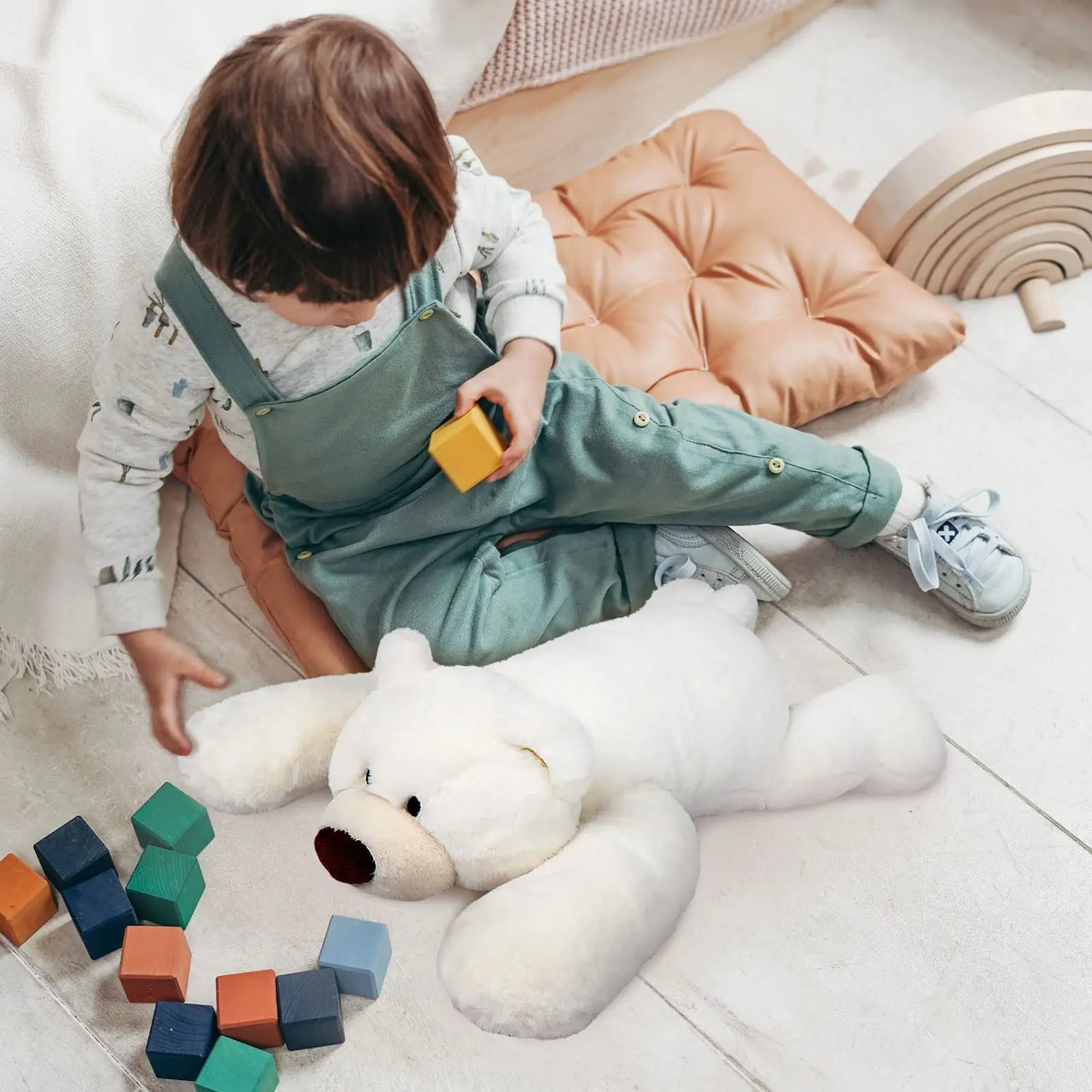 Niuniu Daddy 20" | 3.3 Pound Polar White Bear Weighted Stuffed Animals Large Plush Toy Pillow with Fluffy Fur for Kids Adults
