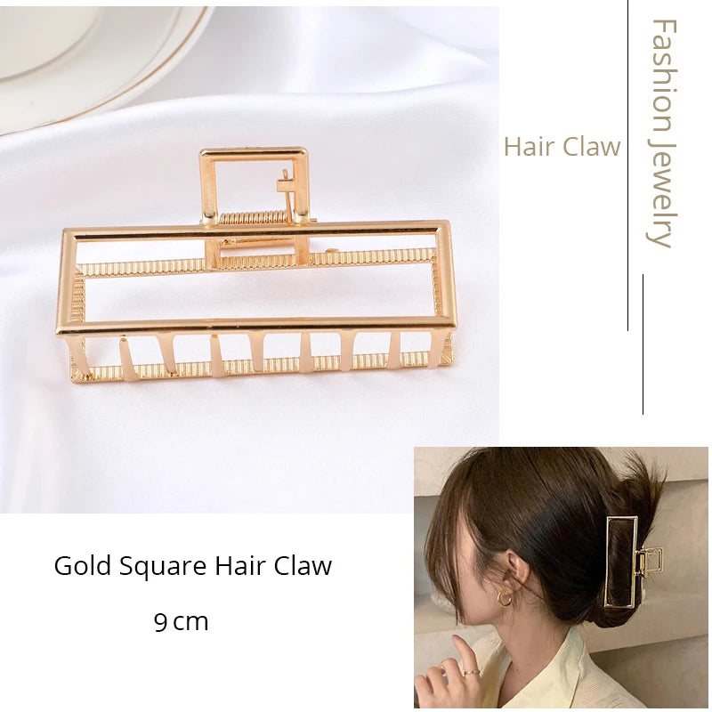 Korean Metal Geometric Hair Claw Barrettes Elegant Hair Clip Crab for Women Hollow Out Hairpin Headwear Girl Hair Accessories
