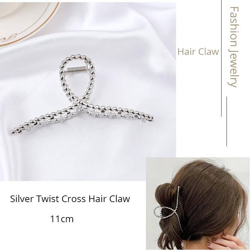 Korean Metal Geometric Hair Claw Barrettes Elegant Hair Clip Crab for Women Hollow Out Hairpin Headwear Girl Hair Accessories