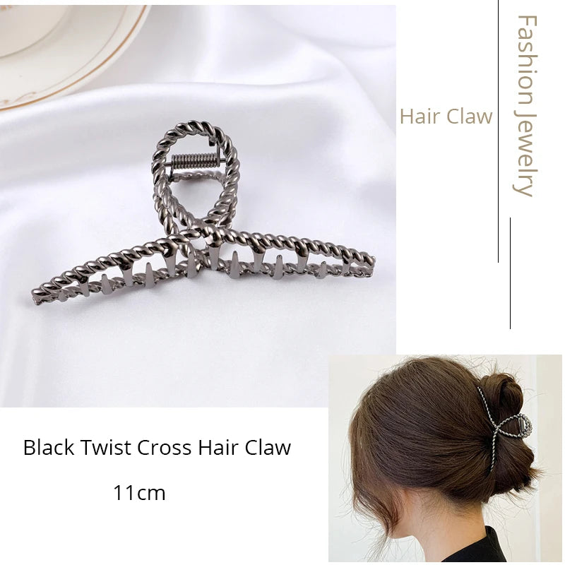 Korean Metal Geometric Hair Claw Barrettes Elegant Hair Clip Crab for Women Hollow Out Hairpin Headwear Girl Hair Accessories
