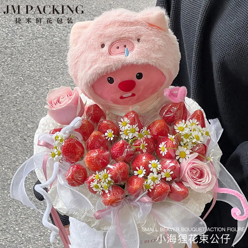 28/33cm Kawaii Beaver Loopy Doll Snatchy Pig Hat Girl Schoolbag Plush Toy Pendant Doll Cute Christmas Birthday Gifts anime plush