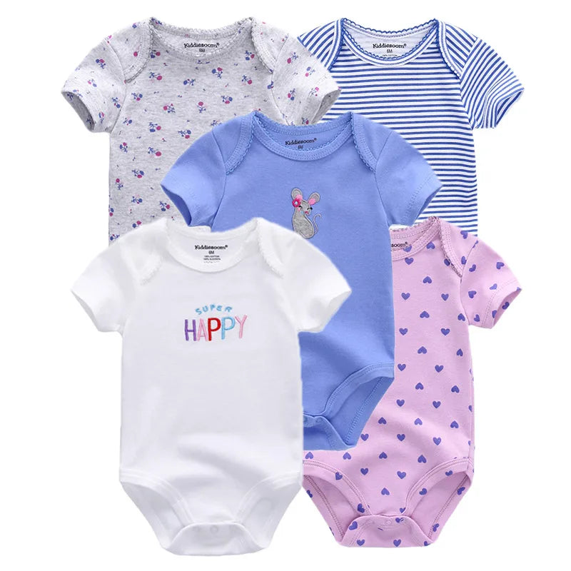 5pcs Summer Short Sleeve Baby Boy Girl Bodysuits Soft Cartoon Newborn Baby Onesie