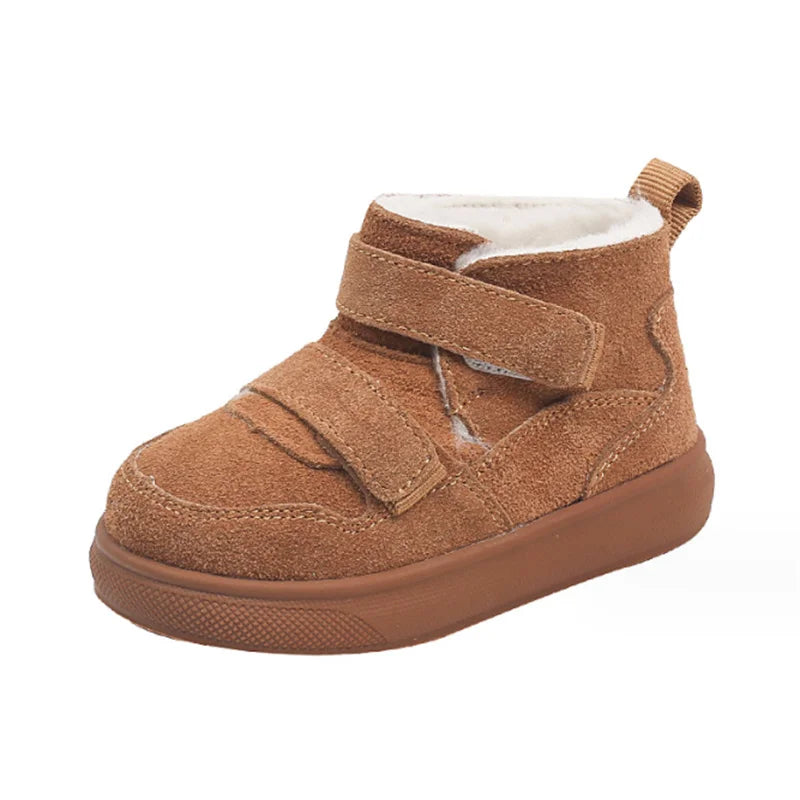 2024 New Winter Baby Shoes Leather Double Hook&Loop Toddler Boys Boots Soft Sole Non-slip Fashion Little Kids Girls Snow Boots