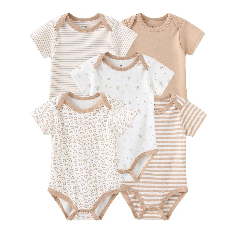 5pcs Summer Short Sleeve Baby Boy Girl Bodysuits Soft Cartoon Newborn Baby Onesie
