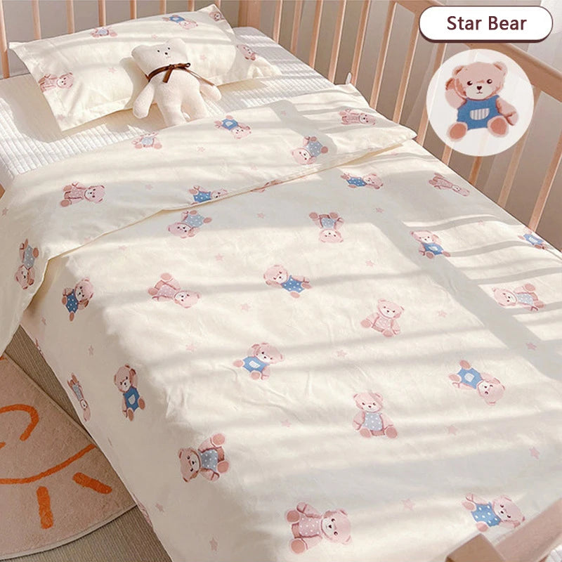 Cute Cartoon Newborn Baby Cot Duvet Cover Case Infant Toddlers Cotton Quilt Cover Duvet Case Children Beddings Set DF20