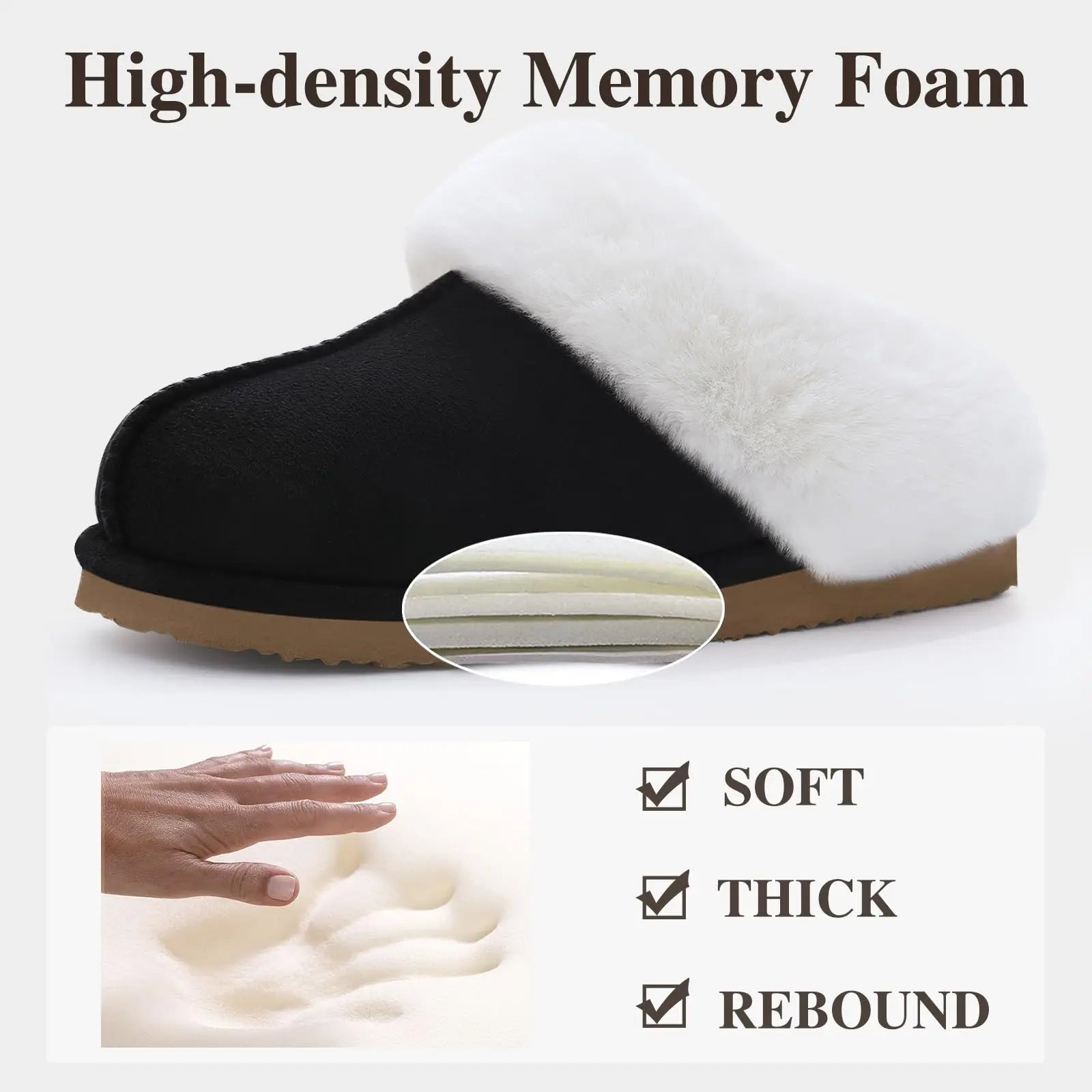 Shevalues Winter Fur Collar Slippers Women Winter Plush Furry Slippers Indoor House Cotton Flat Shoe Fuzzy Memory Foam Slippers